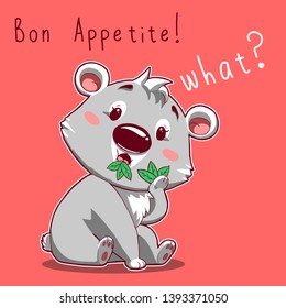 koala eating bon appetite illustration drawing character design gift card icon tee graphic print 