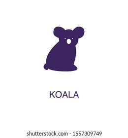 Koala element in flat simple style on white background. Koala icon, with text name concept template