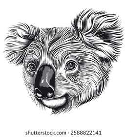 Koala engraving sketch black and white. Vector EPS 10, 3 colors.