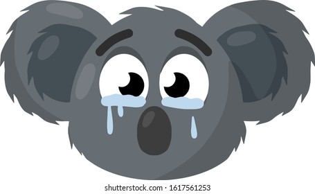 Koala. Extinction of Australian animal. head of cute gray crying bear. face of funny character. Protecting beast from disaster. Cartoon flat illustration. Blue tear. 