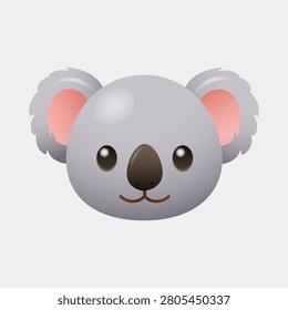 Koala face 3D cute icon illustrated in a kawaii cartoon style