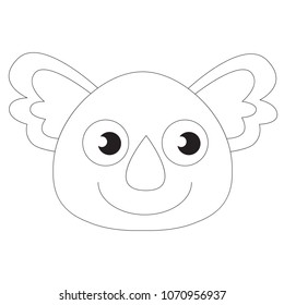 Koala face funny cartoon. Outlined colorless illustration with thin line black stroke
