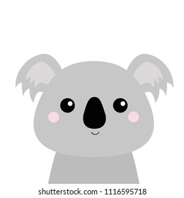 Koala face head. Gray silhouette. Kawaii animal. Cute cartoon bear character. Funny baby with eyes, nose, ears. Love Greeting card. Flat design. White background Isolated. Vector
