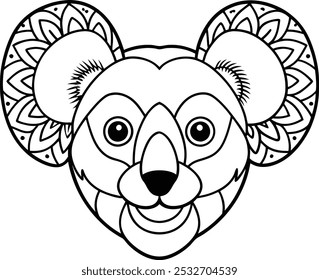 Koala Face with Mandala Patterns in the Ears | Adorable Animal Mandala Art

