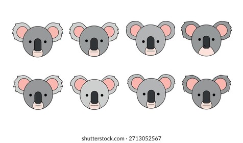 Koala faces collection with transparent background