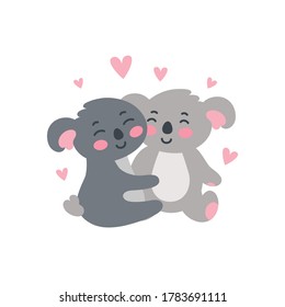 Koala family set. Happy koala children hugging each other. Vector illustration in cute flat style