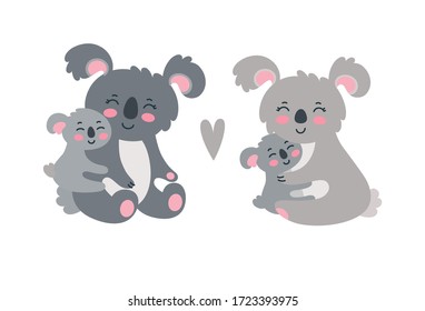 Familia Koala. Los padres y los niños felices abrazándose. Ilustración vectorial en estilo plano lindo