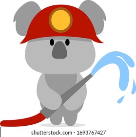 Koala fireman, illustration, vector on white background