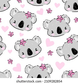 Koala and flowers pattern seamless. Vector illustration. Fabric design
