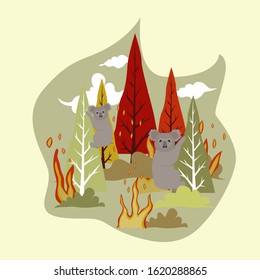 a koala in a forest that is on fire, save koalas and the forests of Australia