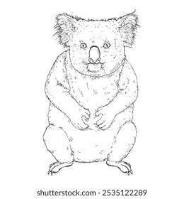 Koala corpo inteiro Desenho vetor ilustração. Imagem do coala frontal