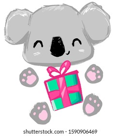 Koala with a gift vector illustration. 