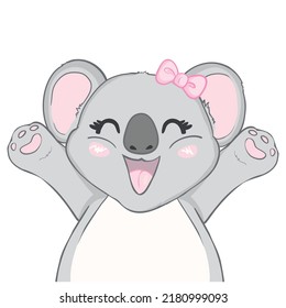 Niña Koala con una linda reverencia. Ilustración vectorial de un animal lindo. Pequeña ilustración de koala para niños, libro de bebés, cuentos de hadas, cubiertas, invitación a la ducha de bebé, camiseta textil.