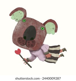 Koala girl. kid illustration. watercolor vector. animal wildlife.