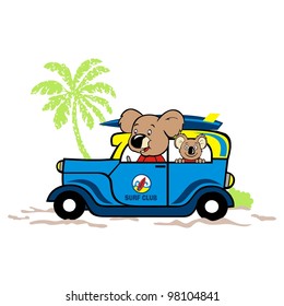 koala go to the beach by car