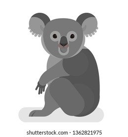 Koala with grey fur. Australian bear. Funny wild creature. Furry adorable mammal. Isolated vector illustration in cartoon style