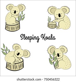 Koala, a hand drawn vector illustration of a cute koala, the koala, white line, and background trees are on separate groups for easy editing.