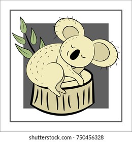 Koala, a hand drawn vector illustration of a cute koala, the koala, white line, and background trees are on separate groups for easy editing.
