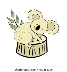 Koala, a hand drawn vector illustration of a cute koala, the koala, white line, and background trees are on separate groups for easy editing.