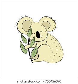 Koala, a hand drawn vector illustration of a cute koala, the koala, white line, and background trees are on separate groups for easy editing.