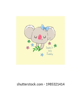 Koalahahn mit floralem Hintergrund zum Geburtstag, Feiern, Doodle, Zeichenstil
