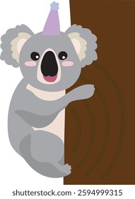 Koala Hanging on a Tree in a Party Hat
