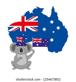 koala with hat australian flag map