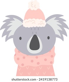 Koala With Hat And Scarf Vector Illustration
