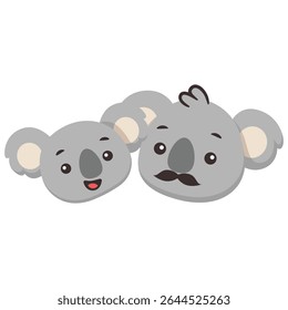 Koala Head Character Design Father And Son Vector Cartoon Illustration