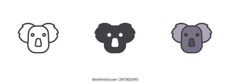 Koala head different style icon set. Line, glyph and filled outline colorful version, outline and filled vector sign. Symbol, logo illustration. Vector graphics