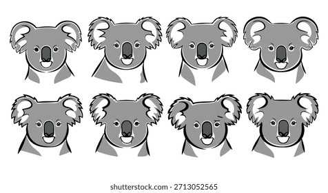 Expressões de cabeça Koala definidas com fundo transparente