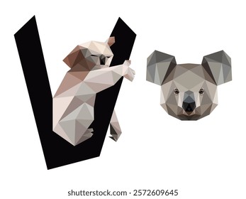 Koala Head face logo polygonal vector. Low Poly Triangle vector of Koala Head. Sleeping Koala Illustration polygon vector. Koala Head Illustration for kids animal book