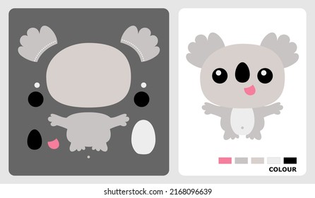 Koala head felt pattern for kids crafts or paper crafts. Vector illustration of koala puzzle. cut and glue patterns for children's crafts.