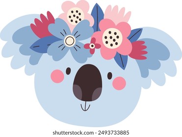 Koala Head With Floral Wreath Vector Illustration