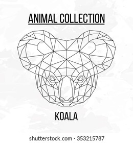 Koala head geometric lines silhouette isolated on white background vintage vector design element illustration