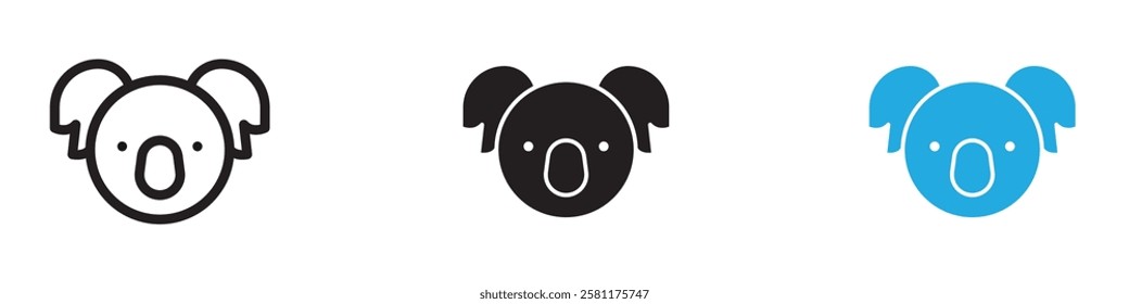 Koala head icon black white vector outline