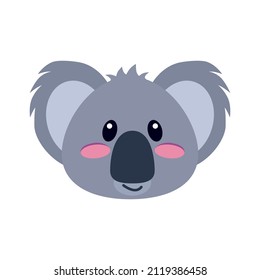 Koala head. A marsupial animal living in Australia. An animal drawn in a cartoon style. Vector illustration isolated on a white background for design and web.