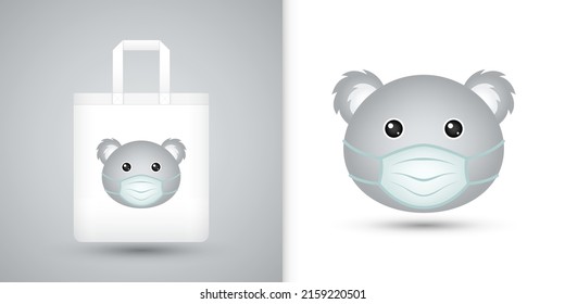 Koala head on white tote bag