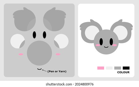 Koala head pattern for kids crafts or paper crafts. Vector illustration of koala puzzle. cut and glue patterns for children's crafts.