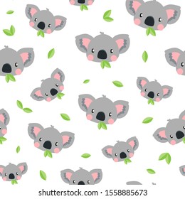 Koala head pattern on white background. Great for wallpaper, web background, wrapping paper, fabric, packaging, greeting cards, invitations and more.