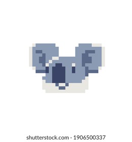 Koala head. Pixel art icon. Stickers design. Isolated vector illustration.