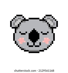Koala head in pixel art style on white background.