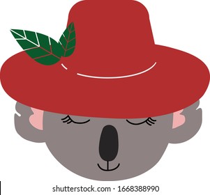 Vector de cabeza de Koala. Cute koala en un sombrero. Ilustración plana