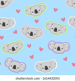 Koala and heart pattern seamless. Vector illustration. Fabric design textile. Love heart. Valentine.