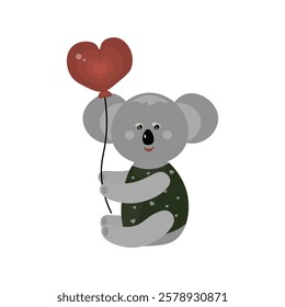 Koala holding a heart-shaped balloon. Illustration for Valentine's Day