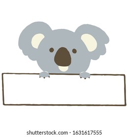 Koala holding a signboard. Vector illustration on white background.