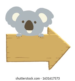 Koala holding a signboard. Vector illustration on white background.