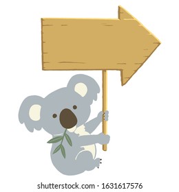 Koala holding a signboard. Vector illustration on white background.