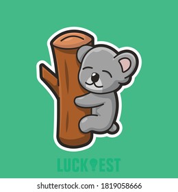 Koala is hugging with tree flat cartoon style icon vector illustration logo template for many purpose.