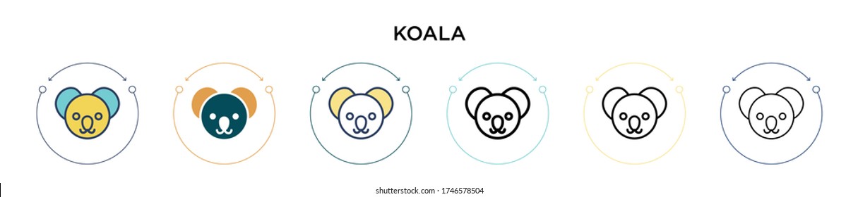 Koala icon in filled, thin line, outline and stroke style. Vector illustration of two colored and black koala vector icons designs can be used for mobile, ui, web